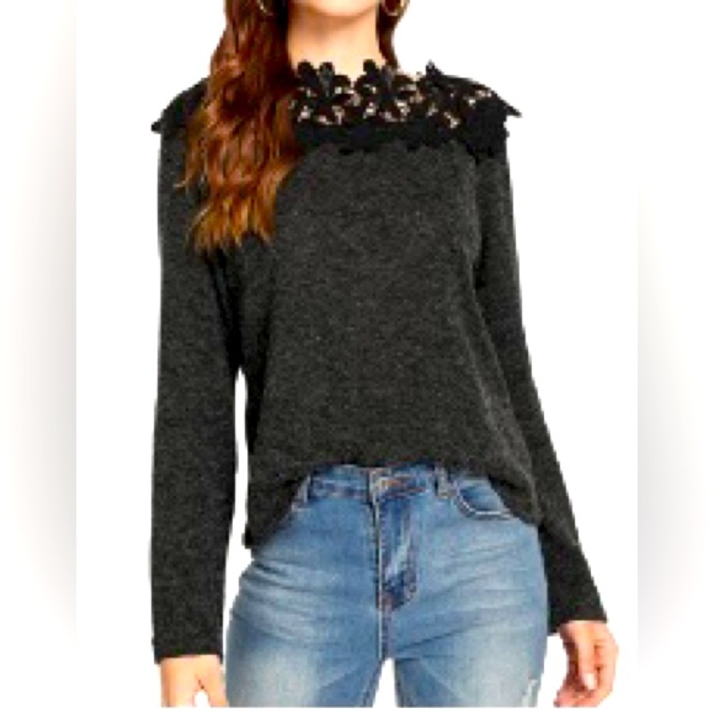 SHEIN Lace Neckline Sweater